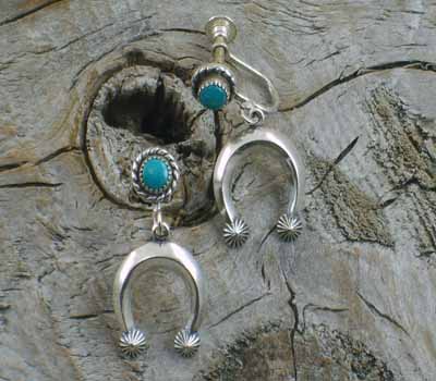 Sterling Earrings-Turquoise Dangle Horse Shoe non-pierced 